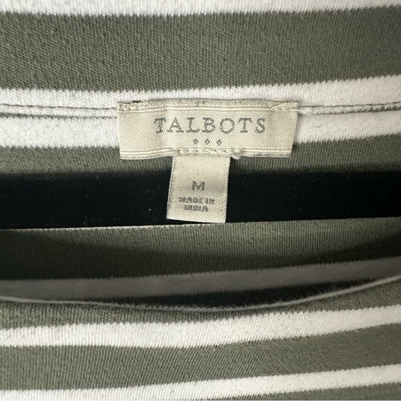 Talbots Olive Striped Dress Loose Body Con Fit with Fluttered Sleeves - Picture 3 of 3